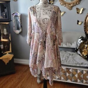 En Creme Boho Multicolor Paisley Kimono-Style Blouse Medium